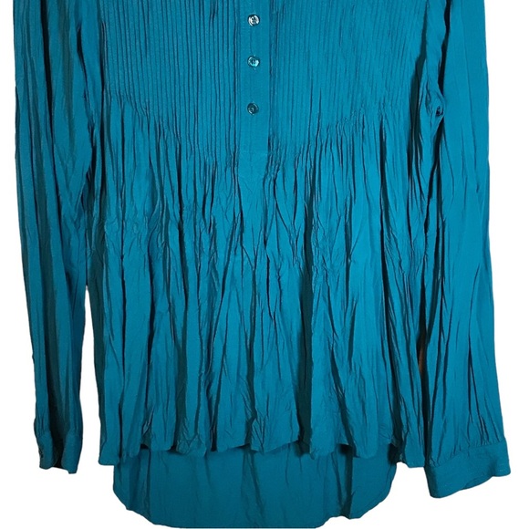 Sundance tunic blouse M green crinkle pin tuck long sleeve rayon popover office - Picture 3 of 10
